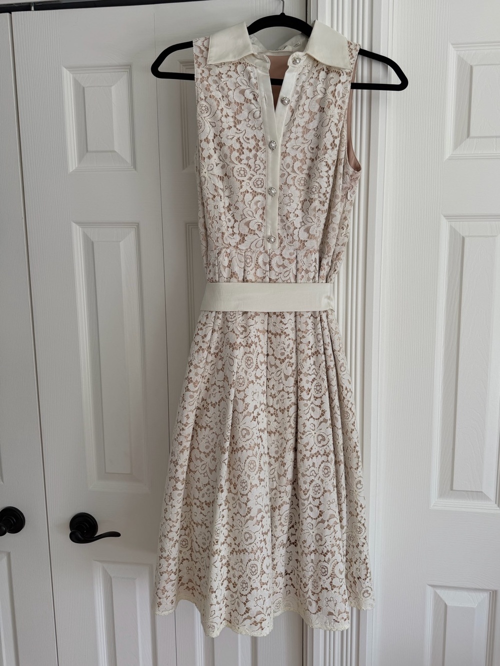 Eliza J Ivory Lace Fit-and-Flare Midi Dress, Size 2